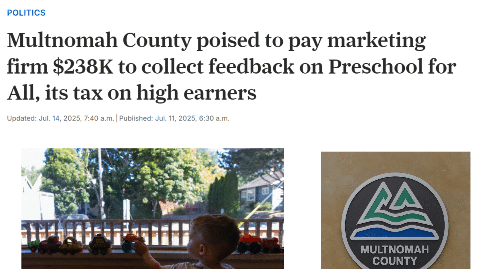 Multnomah County poised to pay marketing firm $238K to collect feedback on Preschool